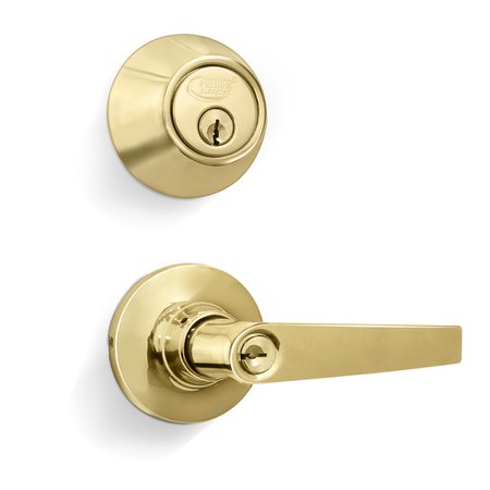 PREMIER LOCK Entry Door Lever Combo Lock Set with Deadbolt, Solid Brass LED02C
